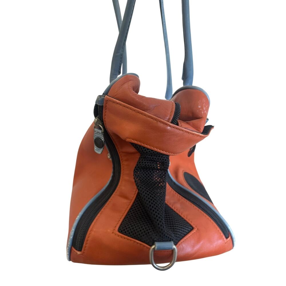 Emre New York Leather Small Pet Carrier Cognac & Blue Dog/Cat Travel Bag 16x10x9 - Picture 7 of 16